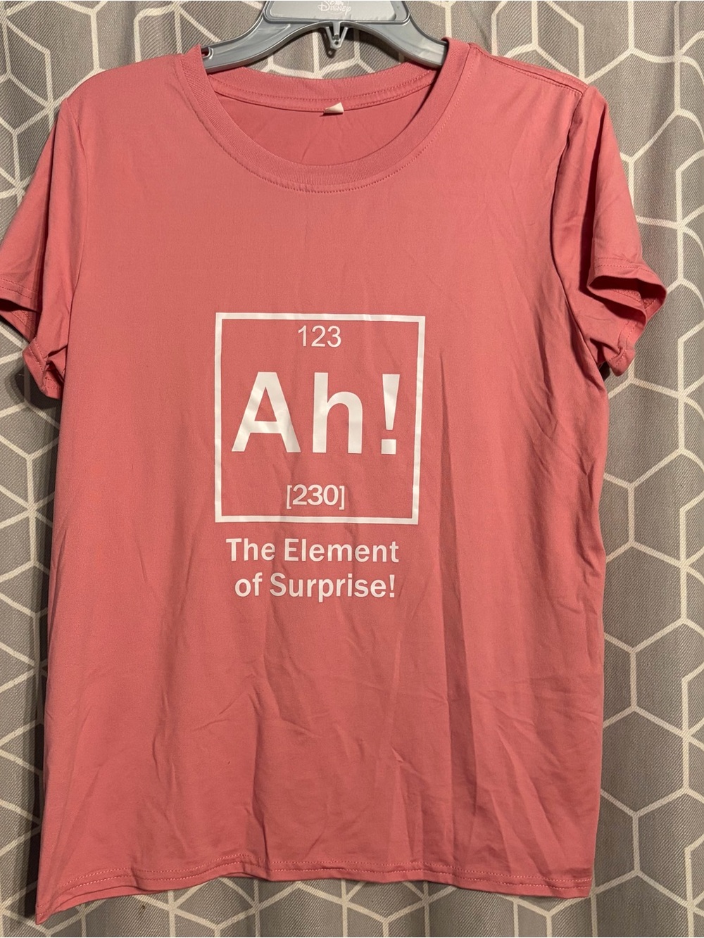 Pink Graphic "Ah! The Element of Surprise" Short Sleeve Tee